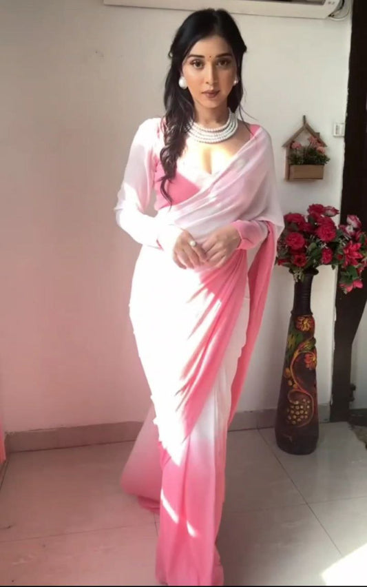 New Baby Pink Color Party Wear Special Double Colourd Ready To Wear Saree.