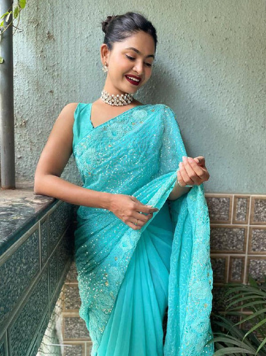 Impressive Look Party Wear Heavy Georgette Saree Collection.