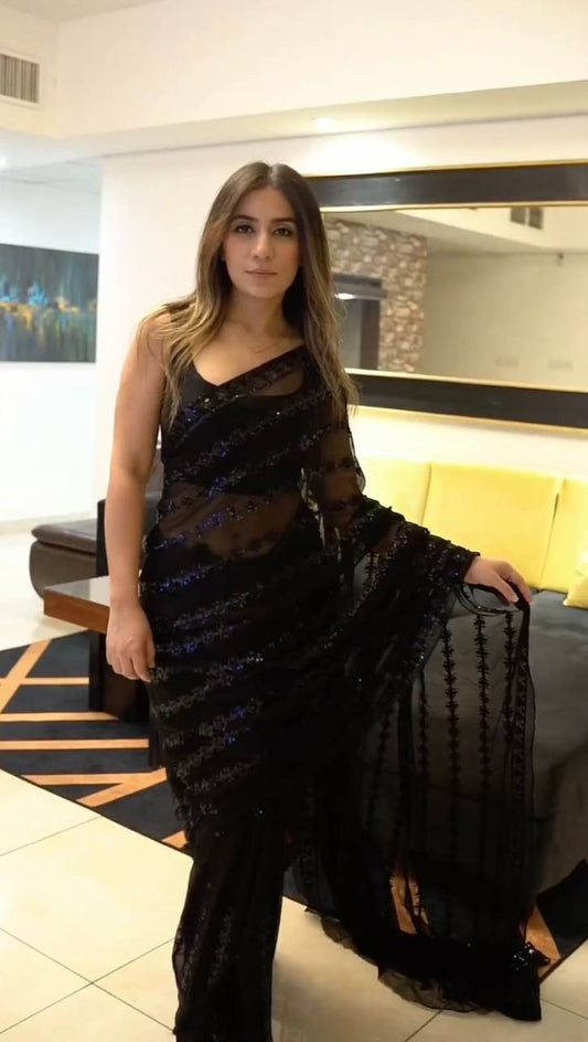 Preety Designer Black Soft Net Saree Special for black lover.