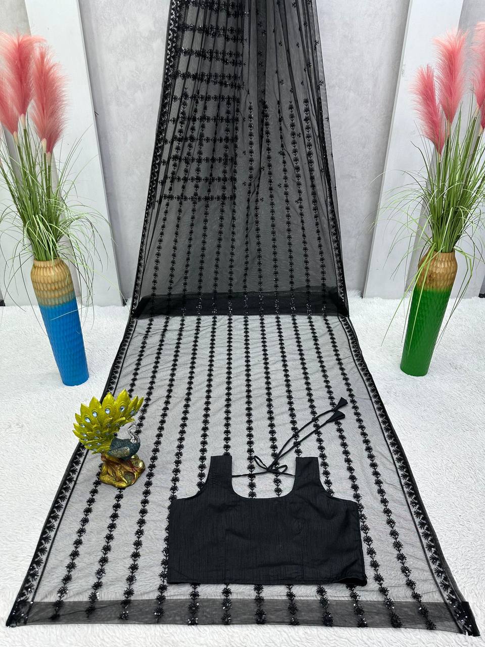 Preety Designer Black Soft Net Saree Special for black lover.