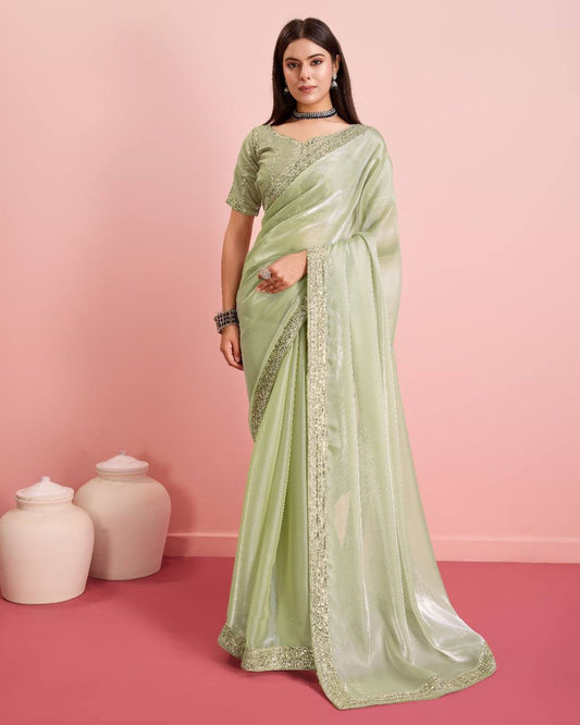 Premium  Soft Zimmy Chu Silk Preety  Pista Color Saree.