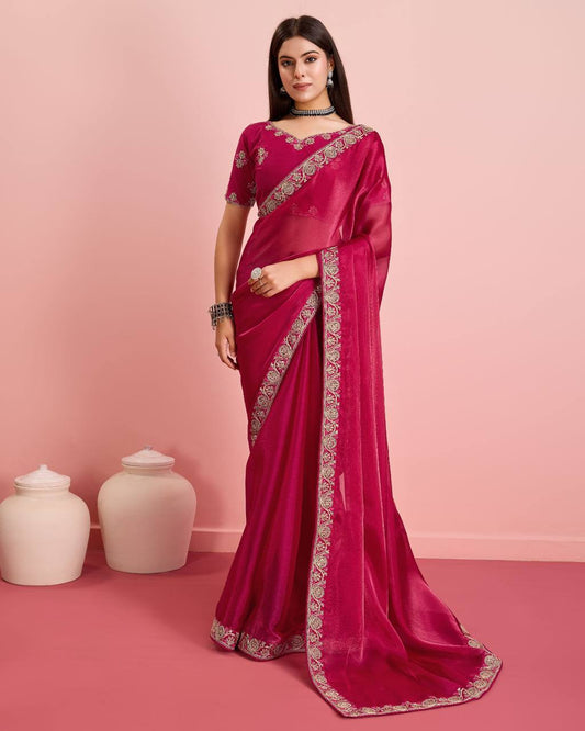 Attractive Look Premium Soft Burberry SIlk Occasions Special Pink Saree.
