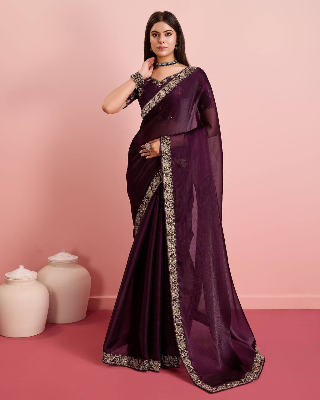 Premium Soft Burberry SIlk Occasions Special Saree.