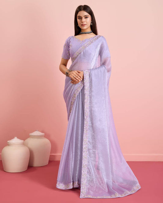 Beautiful Saree for Wedding Special premium Soft Burberry SIlk Lavender Saree.