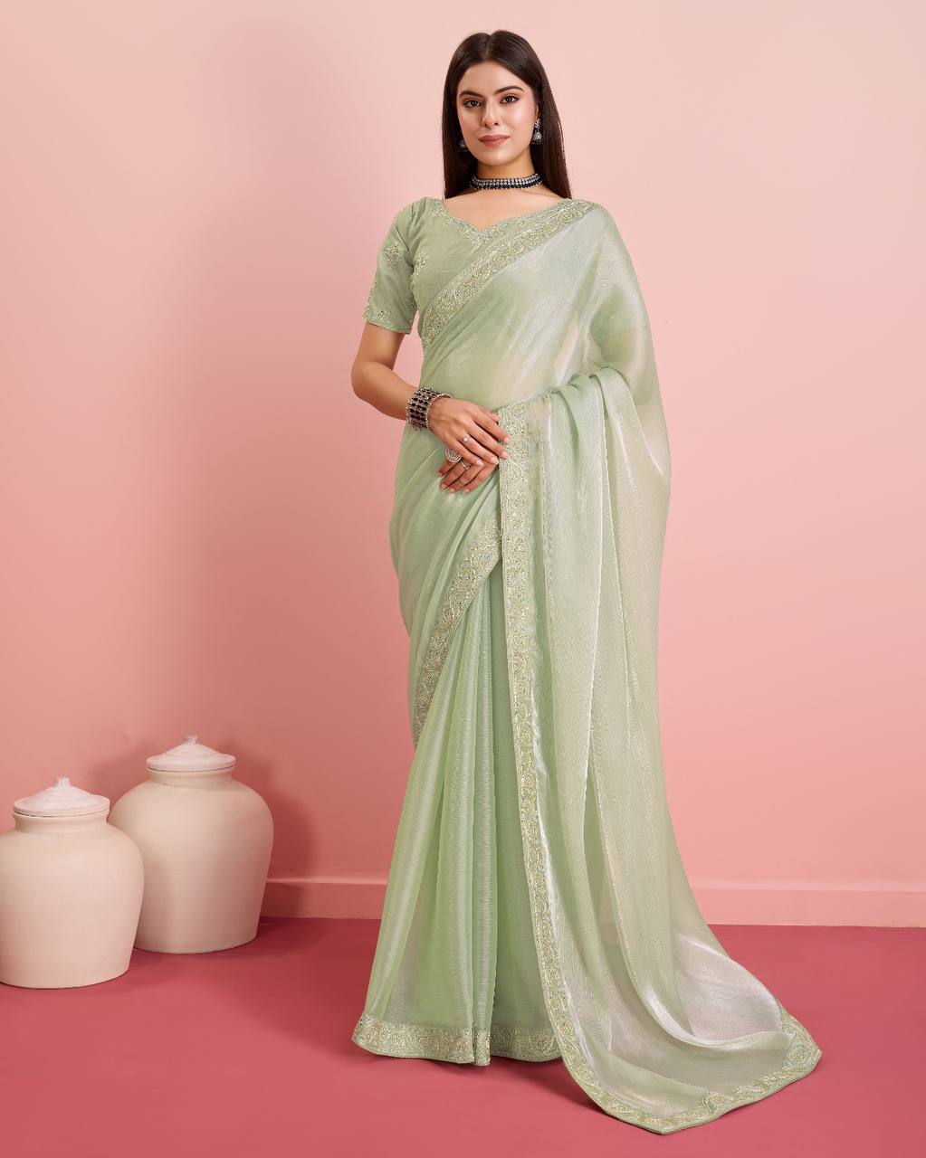 Premium Soft Burberry SIlk Occasions Special Saree.