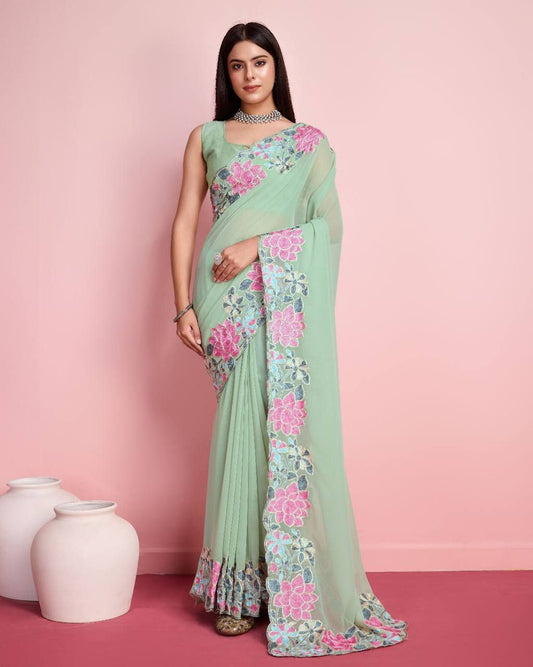 Beautiful weddings Wear Special Heavy Georgette Pista Saree.