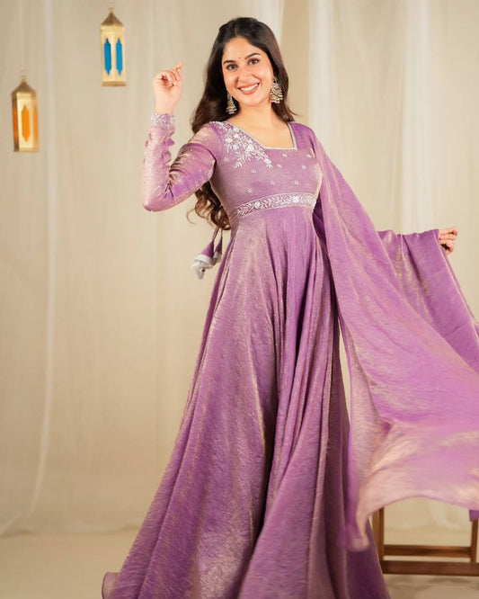 Beautiful Gorgeous Trendy Designer Gold Crush Silk Gown Collection.