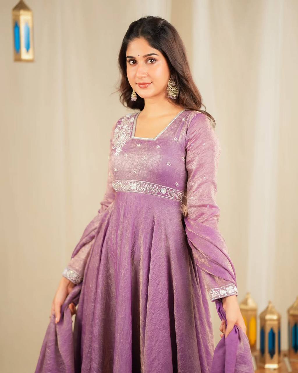 Beautiful Gorgeous Trendy Designer Gold Crush Silk Gown Collection.