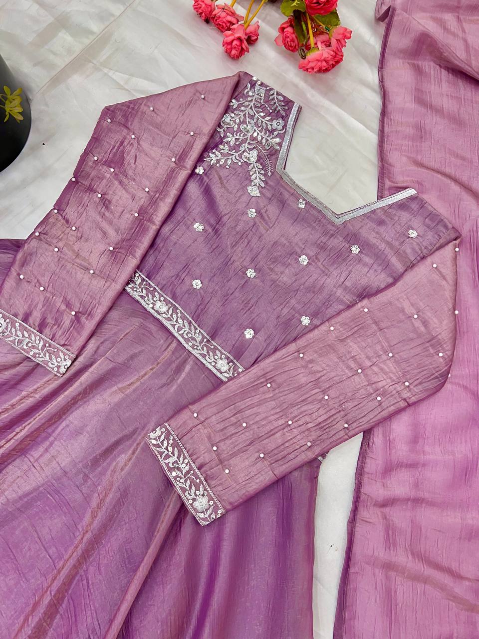 Beautiful Gorgeous Trendy Designer Gold Crush Silk Gown Collection.