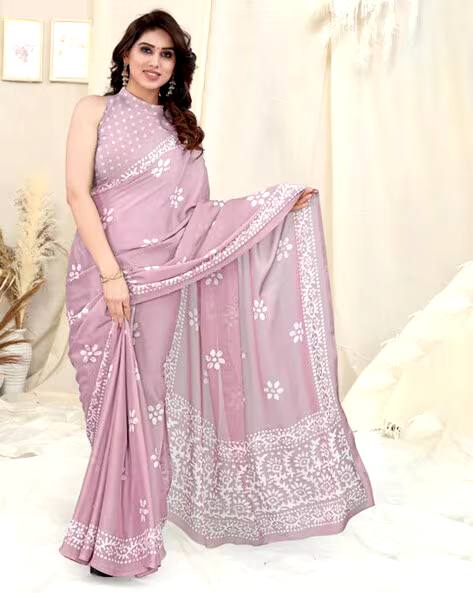 Lavender Chinon Silk Trendy Saree Collection.