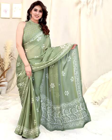 Elegant Beautiful Chinon Silk Pista Saree Collection.