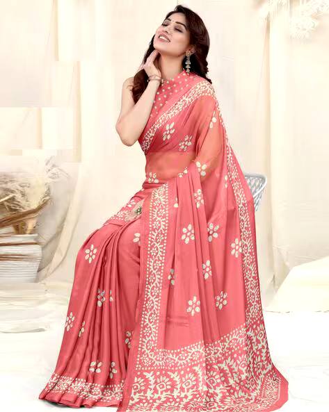 Latest New Chinon Silk With Batik Print Saree Collection.