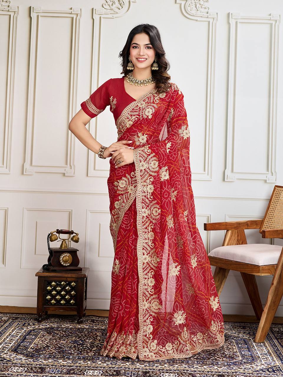 Traditional Function Special New Red Bandhni Saree Collection.