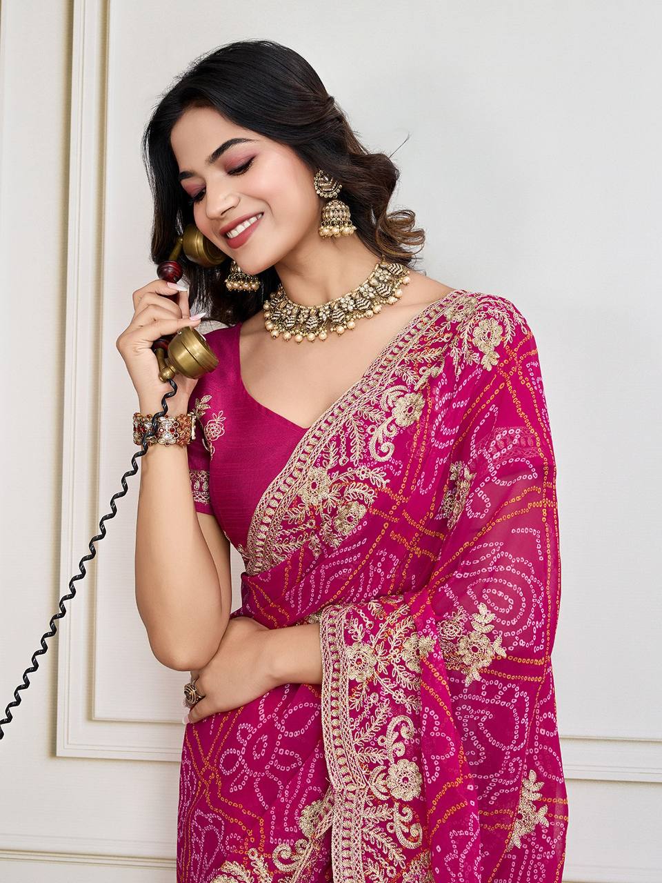 Wedding Wear Special Pink Bandhni Saree Collection.