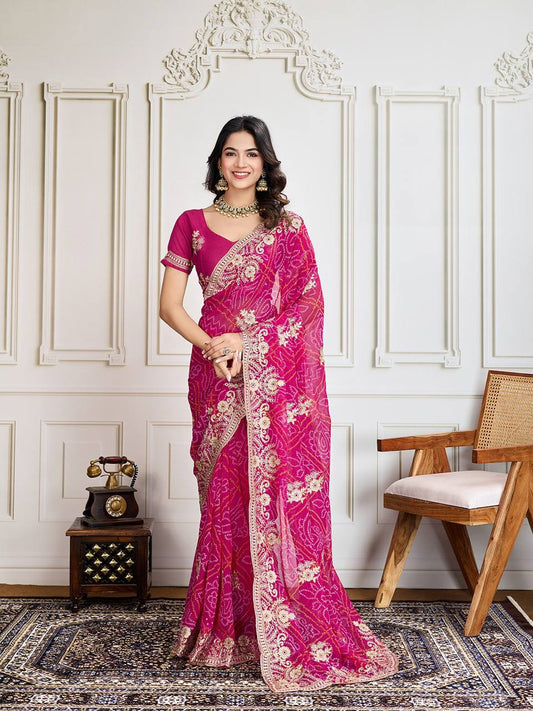 Wedding Wear Special Pink Bandhni Saree Collection.