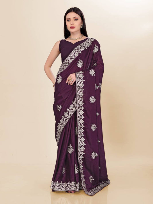 Most Beautiful Premium Chinon Silk Saree Collection.
