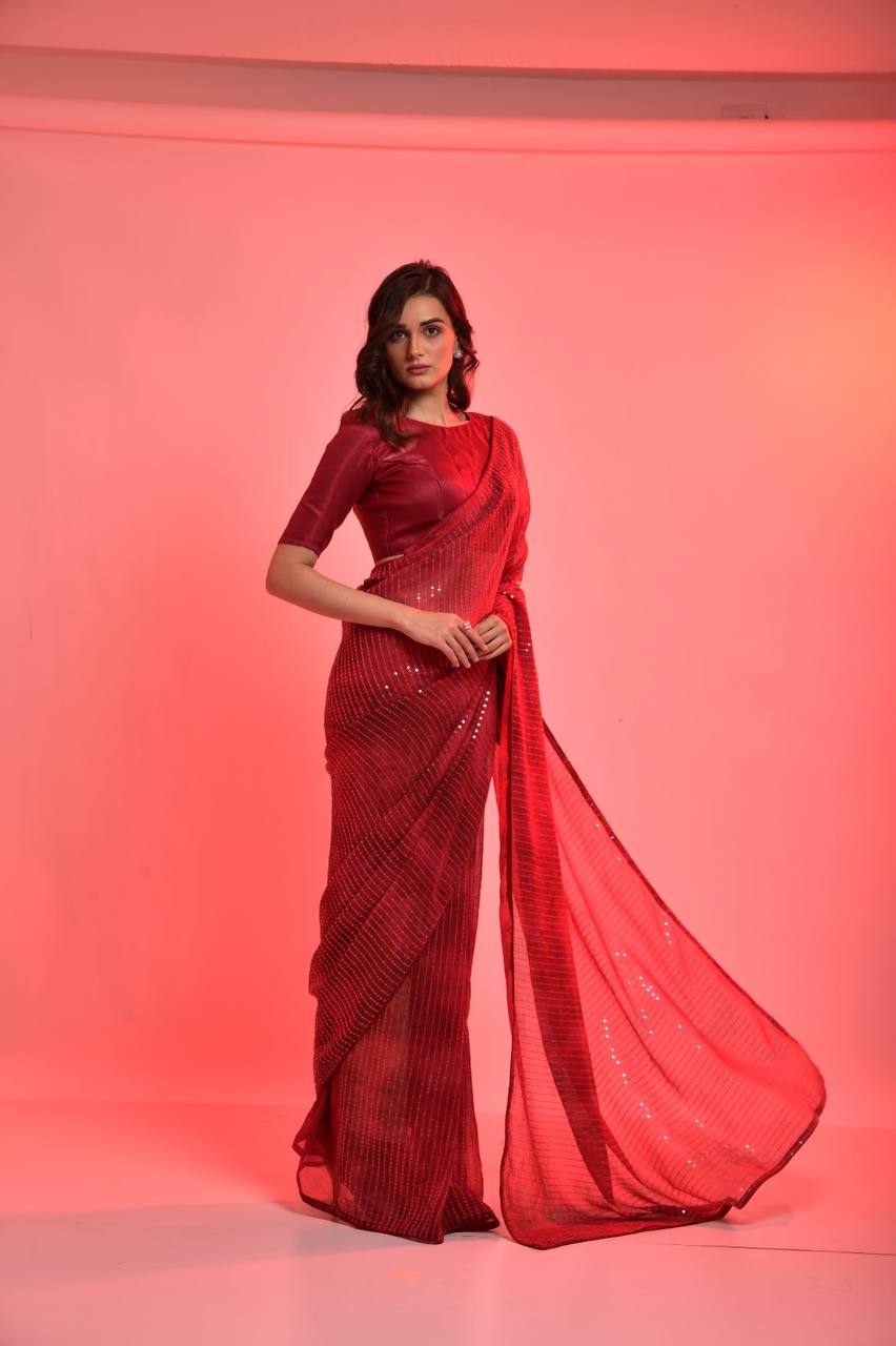 Beautiful occasion wear special red sequence saree