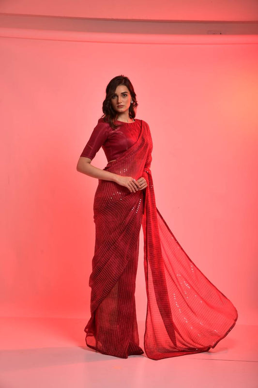 Beautiful occasion wear special red sequence saree