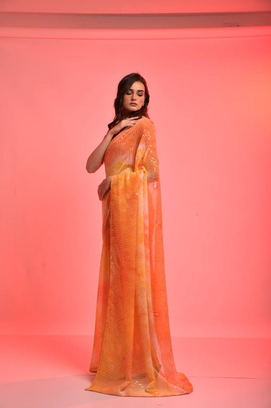 Beautiful Party Wear Prijam Print Sequence Work Saree.