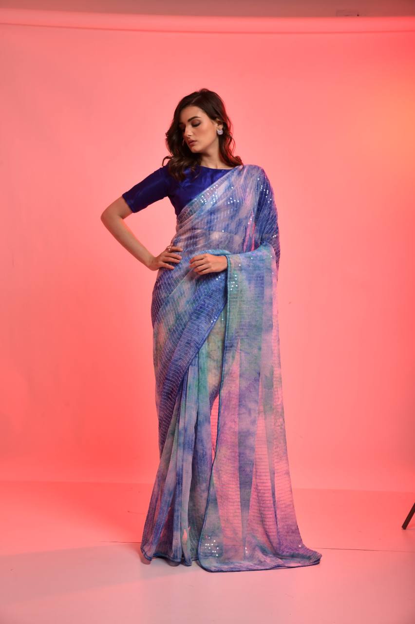 Latest New Designer Prijam Print Sequence Saree Collection.