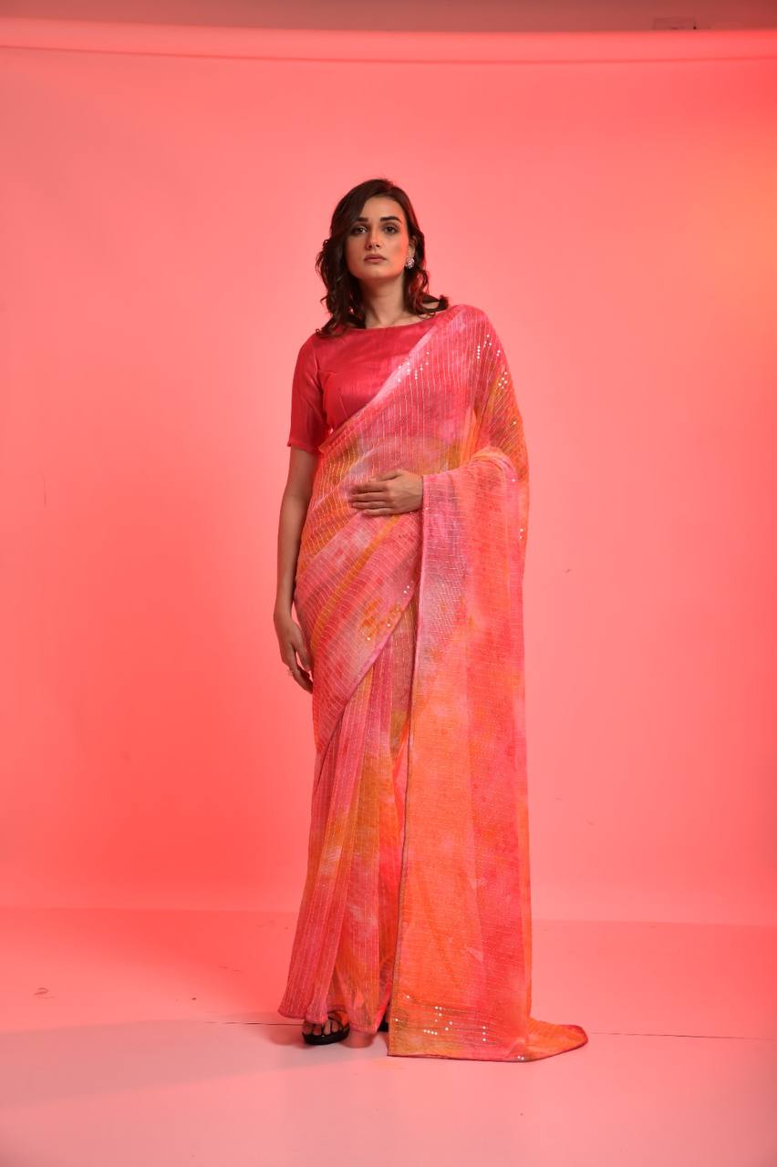 Premium Designer Prijam Print Sequence Saree.