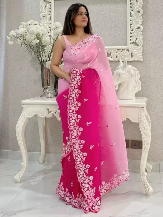 Pretty Light Dark Pink Shaded Heavy Georgette Saree Collection.