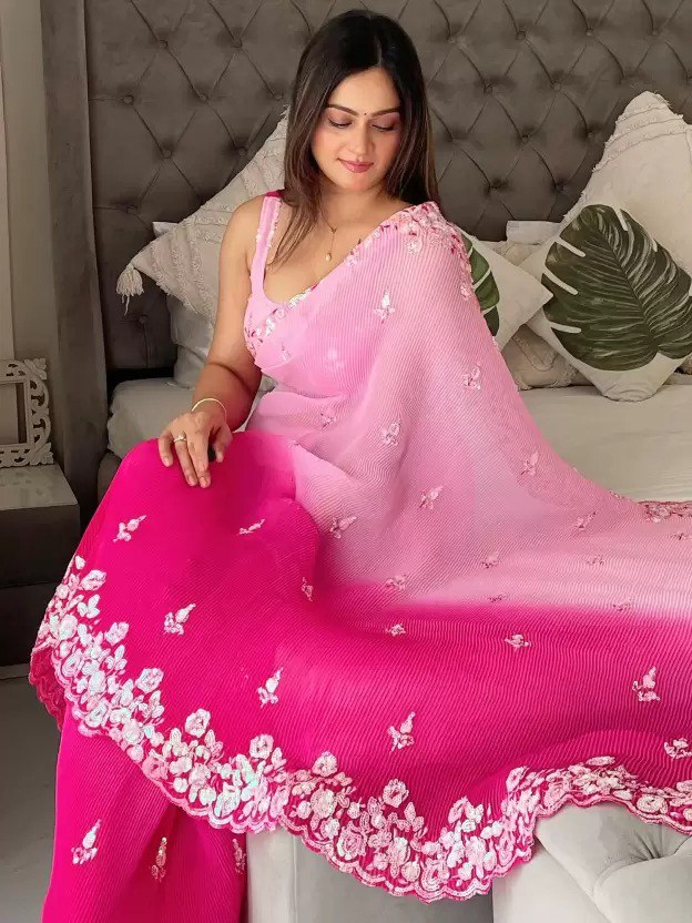 Pretty Light Dark Pink Shaded Heavy Georgette Saree Collection.
