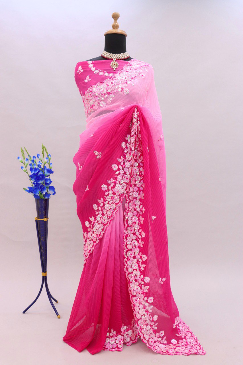 Pretty Light Dark Pink Shaded Heavy Georgette Saree Collection.