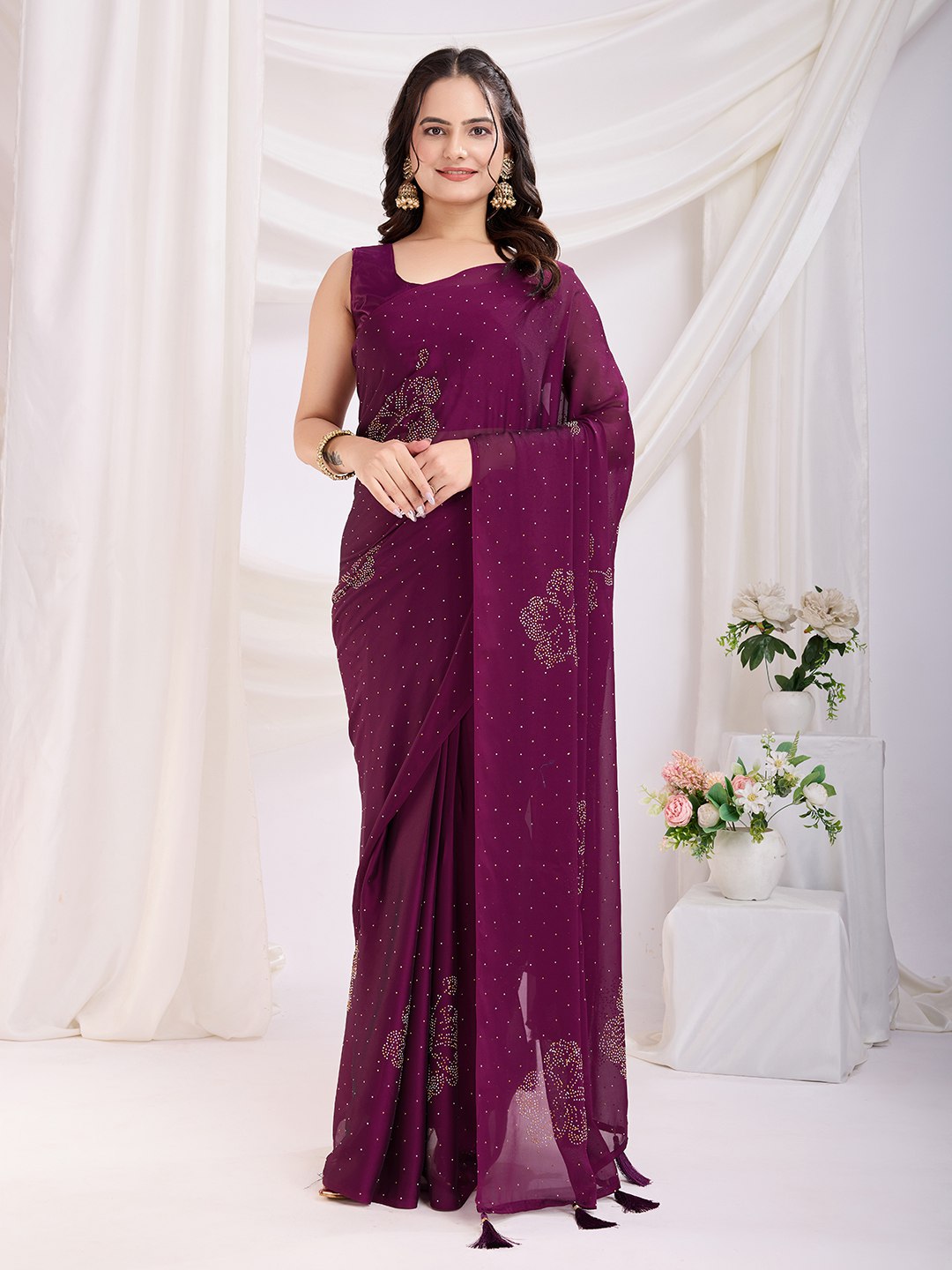 Ready To Wear Heavy Rangoli Silk Wine Saree Collection.