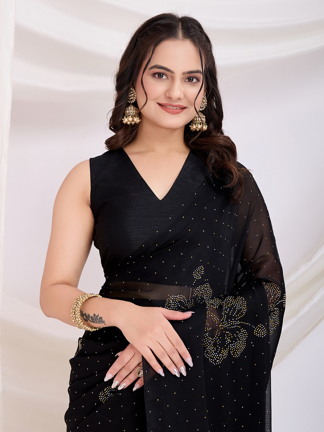 Party Wear Black Ready To Wear Saree Collection.
