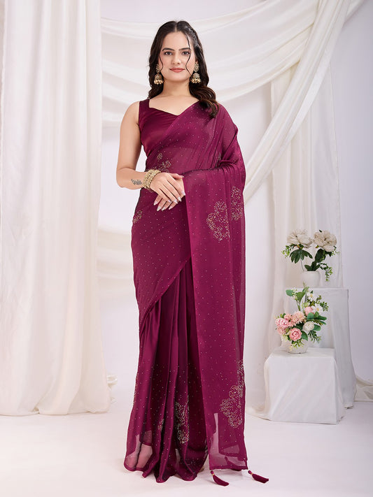Beautiful Rani Pink Ready To Wear Saree Collection.