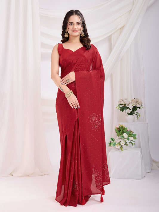 Most Beautiful Traditional Wear Special Red Ready To Wear Trendy Saree Collection.