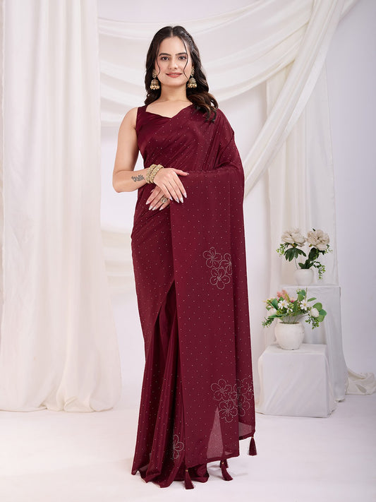Festival Season Special New Maroon Ready To Wear Trendy Saree Collection.