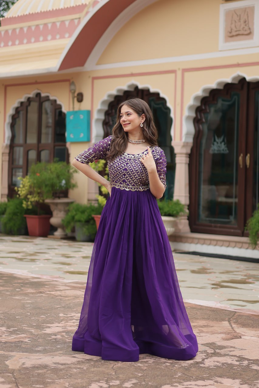 Purple Colour Beautiful Faux Blooming Gown Collection.