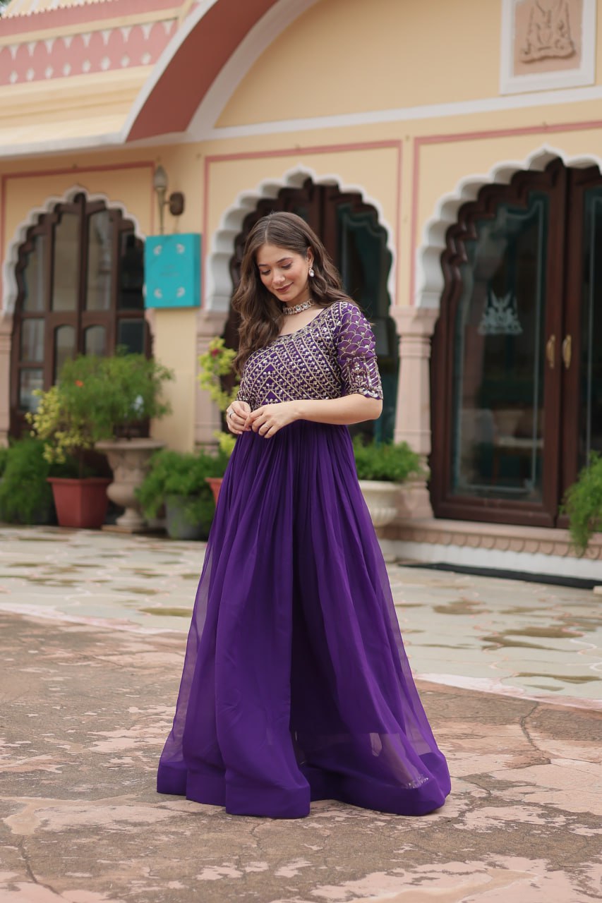 Purple Colour Beautiful Faux Blooming Gown Collection.