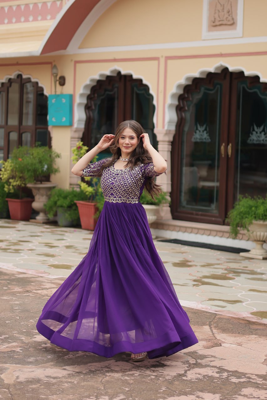 Purple Colour Beautiful Faux Blooming Gown Collection.