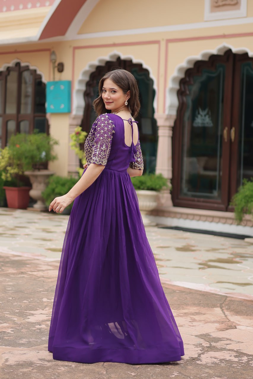 Purple Colour Beautiful Faux Blooming Gown Collection.