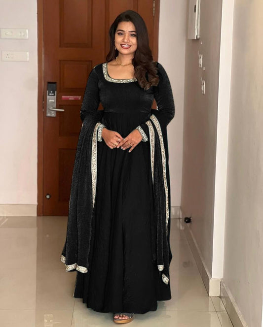 Party Wear Special New Fandy Designer Black Gown Collection.