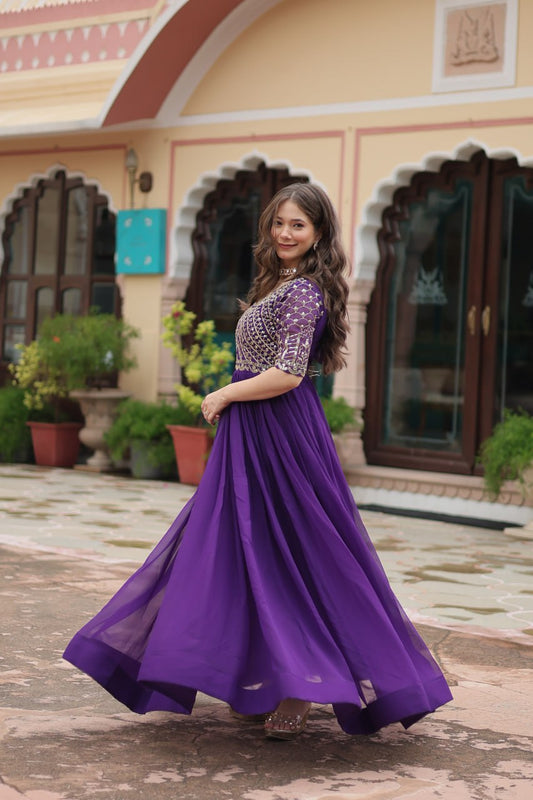 Purple Colour Beautiful Faux Blooming Gown Collection.