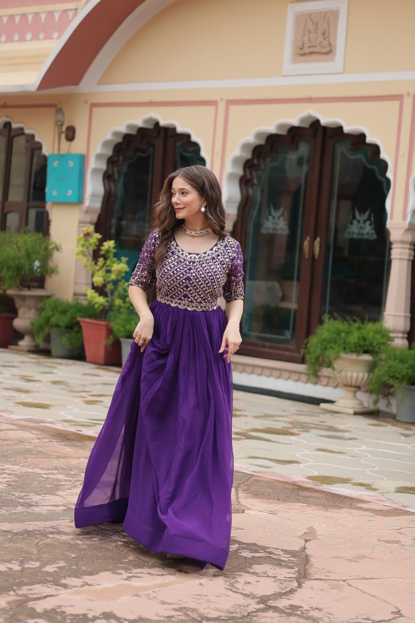 Purple Colour Beautiful Faux Blooming Gown Collection.