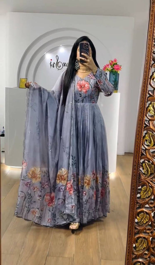 Beautiful Trendy Designer Chinon Gown Collection.