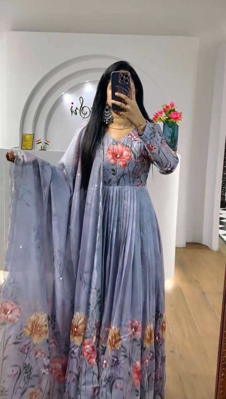 Beautiful Trendy Designer Chinon Gown Collection.