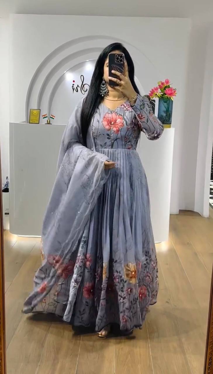 Beautiful Trendy Designer Chinon Gown Collection.