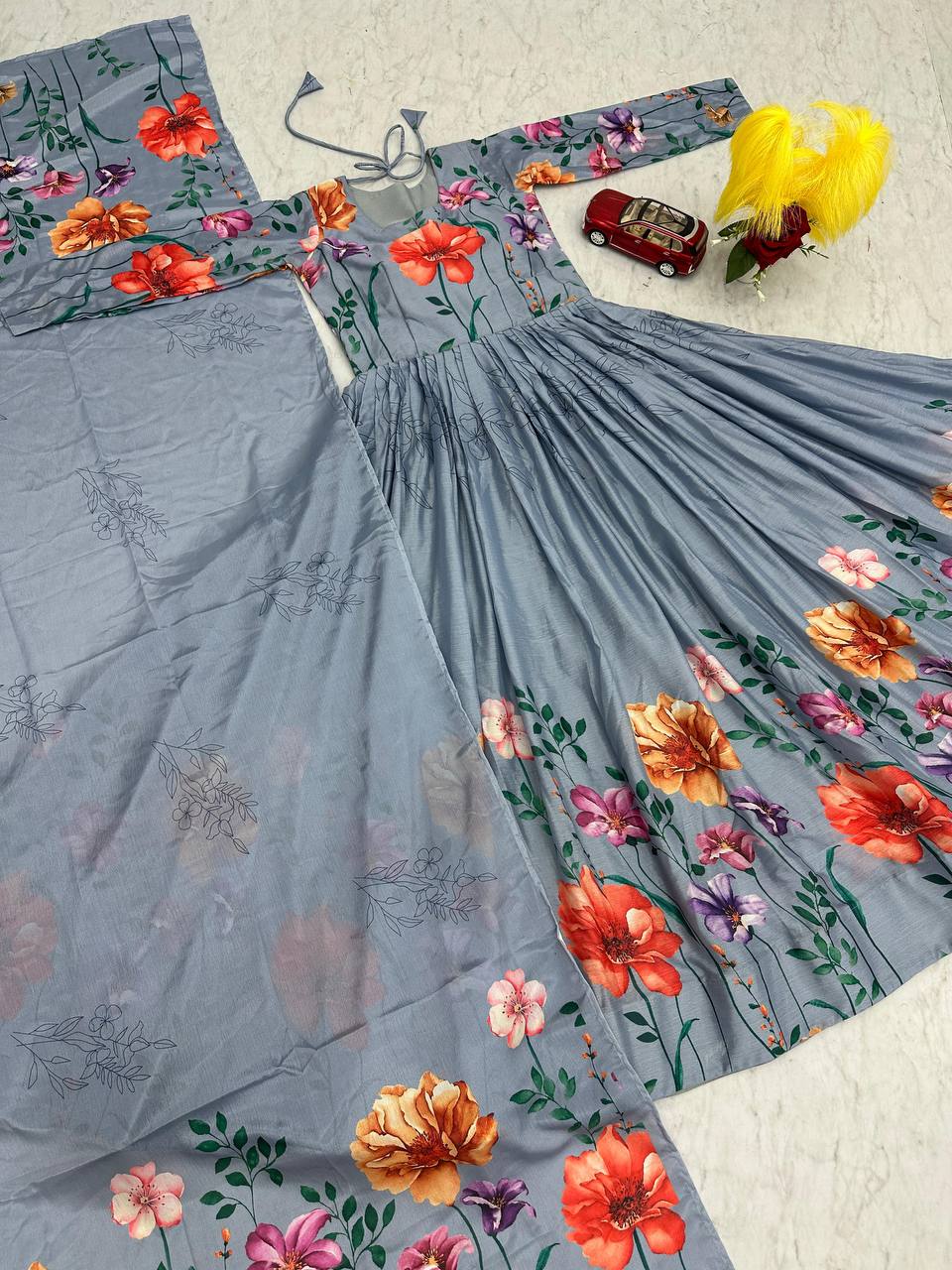 Beautiful Trendy Designer Chinon Gown Collection.