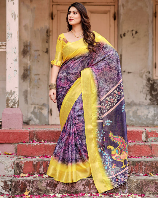 New Designer Look Pure Silk Digital Printed Saree.
