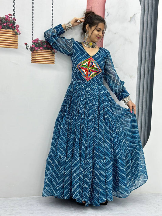 Beautiful Gamthi Work Bandhni Gown Collection.
