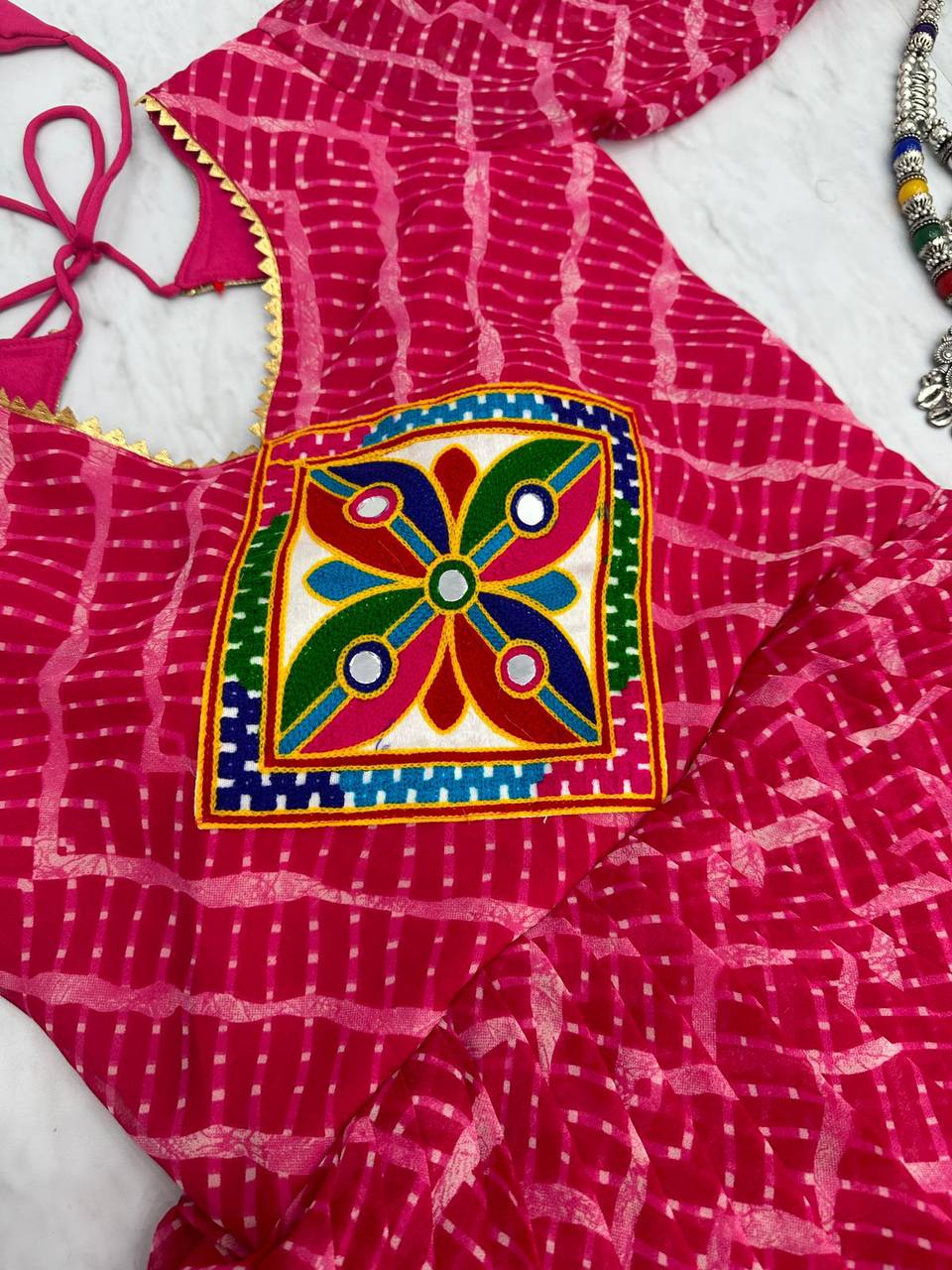 Navratri Festival Special Gamthi work Pink Gown Collection.
