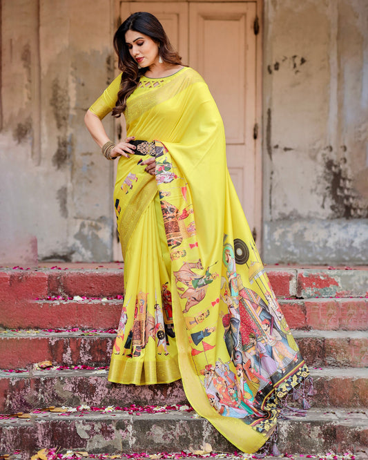 Haldi Ceremony Special Pure Silk Rich Yellow Saree.