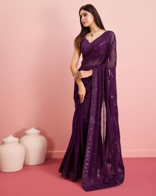 Most Trendy Soft Georgette Embroidered sequences Preety Saree.