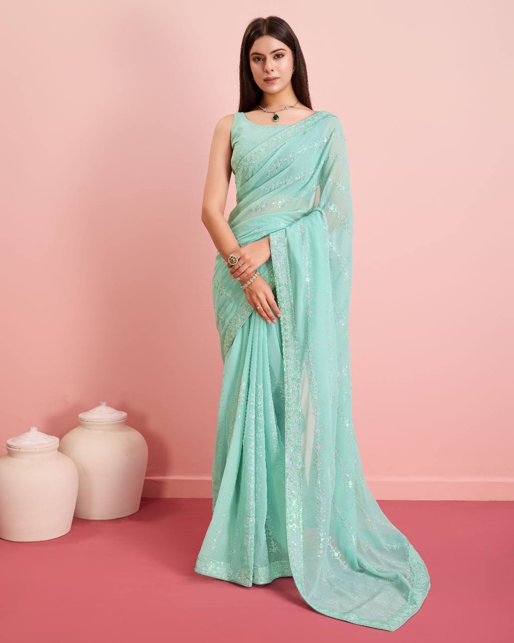 Super Trendy Occasions Special Soft Georgette Embroidered Sequences Saree.